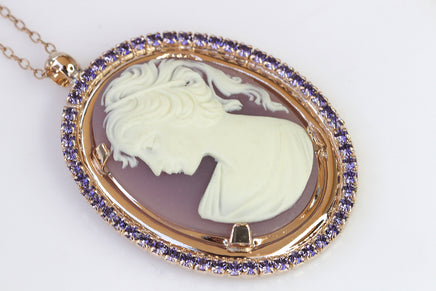 PURPLE Cameo Necklace, Light Amethyst Necklace, Cameo Pendant, Lady Cameo Necklace, Vintage Style, Statement Cameo Necklace, Mom Gift Idea