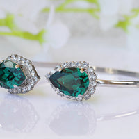 EMERALD NECKLACE, Rebeka Birthstone Necklace, Dark Green Necklace, Emerald Wedding Jewelry Set, Emerald Bridal Teardrop Pendant ,Earrings
