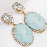 BIG CAMEO EARRINGS, Blue Turquoise Cameo Earrings, Victorian Vintage Bridal Earrings, Chandelier Ice Blue Earrings, Rebeka Earrings, Gift