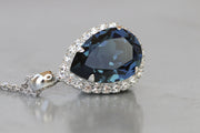 BRIDAL BLUE NECKLACE, Something Blue Gift ,White Blue Necklace, Estate Style Jewelry, Rebeka Pendant Necklace,Teardrop Navy Blue Necklace