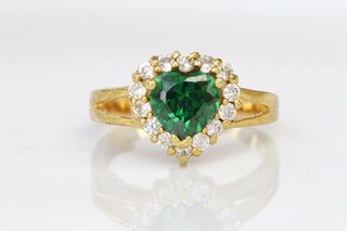 GREEN HEART Ring, Heart Shaped Ring, Anniversary Gift for Wife Gift, Emerald Gold Filled Ring, Emerald Love Ring, Olive Green Zircons Ring