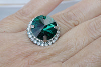 EMERALD CRYSTAL RING, Green  Silver Emerald Ring, Rebeka Rings, Big Birthstones Ring, Cocktail Emerald Ring,, Round Stone Engagement Ring