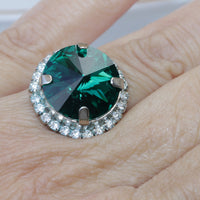 EMERALD CRYSTAL RING, Green  Silver Emerald Ring, Rebeka Rings, Big Birthstones Ring, Cocktail Emerald Ring,, Round Stone Engagement Ring
