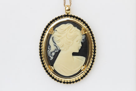 BLACK CAMEO NECKLACE, Statement Black Gold Cameo Necklace, Rebeka Necklace,Unique Vintage Necklace, Lacey Cameo Necklace,Feminine Jewelry