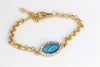 Turquoise gold BRACELET, Real Gemstone turquoise and Rebeka Link Bracelet, Natural Blue Turquoise Chain Bracelet, Wife Idea Dainty Gift
