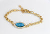 Turquoise gold BRACELET, Real Gemstone turquoise and Rebeka Link Bracelet, Natural Blue Turquoise Chain Bracelet, Wife Idea Dainty Gift