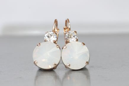 WHITE OPAL EARRINGS, Opal Wedding Earring, Bridal Drop Earrings, Opal And Crystal Rose Gold Earrings, Bridesmaid Gift, Rebeka Earrings