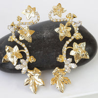 LEAVES EARRINGS, Leaf Stud Earrings, Leaf Dainty Rebeka Stud Earrings, Bridal Crystals Earrings, Tropical Wedding Jewelry, Silver Studs