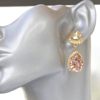 BLUSH CHANDELIER EARRINGS, Rebeka Woman Light Pink, Bridesmaid Morganite Long Earrings, Bride Jewelry Gift, Wedding Champagne Earrings