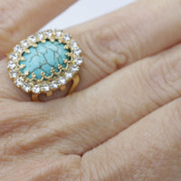 TURQUOISE STONE RING, Gold Turquoise Ring,Natural Stone Jewelry, Gemstone Adjustable Ring, Rebeka Crystal Blue Turquoise Gold Plated Ring