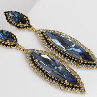 BLUE LONG Drop Chandelier EARRINGS, Big Occasion Jewelry, Rebeka Big Earrings, Statement Black Gray Blue Earrings,Navy Blue Earrings Gift