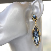 BLUE LONG Drop Chandelier EARRINGS, Big Occasion Jewelry, Rebeka Big Earrings, Statement Black Gray Blue Earrings,Navy Blue Earrings Gift
