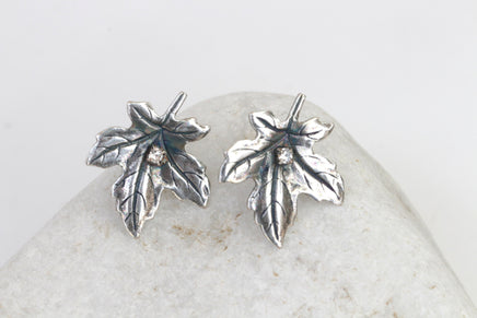 LEAVES EARRINGS, Leaf Stud Earrings, Leaf Dainty Rebeka Stud Earrings, Bridal Crystals Earrings, Tropical Wedding Jewelry, Silver Studs