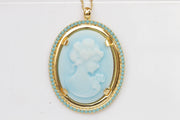 TURQUOISE CAMEO NECKLACE, Statement Blue Gold Cameo Necklace, Rebeka Necklace,Unique Vintage Necklace, Lacey Cameo Necklace,Women Jewelry