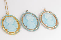 TURQUOISE CAMEO NECKLACE, Statement Blue Gold Cameo Necklace, Rebeka Necklace,Unique Vintage Necklace, Lacey Cameo Necklace,Women Jewelry