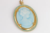 TURQUOISE CAMEO NECKLACE, Statement Blue Gold Cameo Necklace, Rebeka Necklace,Unique Vintage Necklace, Lacey Cameo Necklace,Women Jewelry