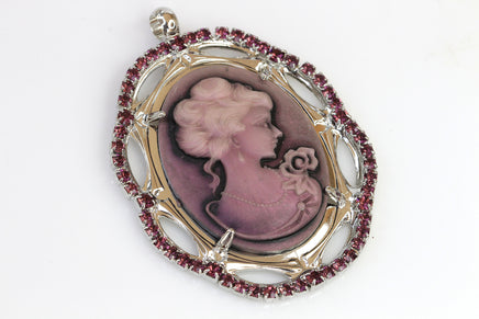 PURPLE Cameo Necklace, Big Cameo Pendant, Toggle Cameo Necklace, Lady Necklace, Victorian Style, Amethyst Cameo Necklace, Vintage,Statement