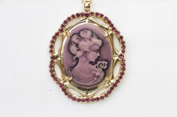 PURPLE Cameo Necklace, Big Cameo Pendant, Toggle Cameo Necklace, Lady Necklace, Victorian Style, Amethyst Cameo Necklace, Vintage,Statement