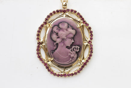 PURPLE Cameo Necklace, Big Cameo Pendant, Toggle Cameo Necklace, Lady Necklace, Victorian Style, Amethyst Cameo Necklace, Vintage,Statement