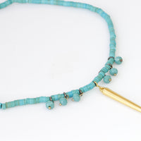 GOLD TURQUOISE NECKLACE, Beaded Turquoise Necklace, Flat Beads Turquoise Necklace, Genuine Turquoise Necklace, Blue Gold Choker Necklace