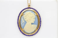 SAPPHIRE CAMEO NECKLACE, Royal Blue Cameo Oval Pendant,Rebeka Necklace,Unique Vintage Necklace, Antique Style Necklace,Women Holiday Gift