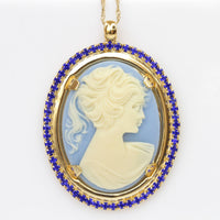 SAPPHIRE CAMEO NECKLACE, Royal Blue Cameo Oval Pendant,Rebeka Necklace,Unique Vintage Necklace, Antique Style Necklace,Women Holiday Gift