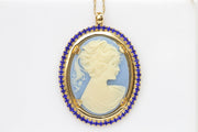 SAPPHIRE CAMEO NECKLACE, Royal Blue Cameo Oval Pendant,Rebeka Necklace,Unique Vintage Necklace, Antique Style Necklace,Women Holiday Gift