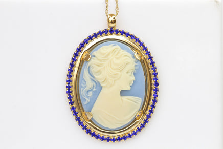 SAPPHIRE CAMEO NECKLACE, Royal Blue Cameo Oval Pendant,Rebeka Necklace,Unique Vintage Necklace, Antique Style Necklace,Women Holiday Gift