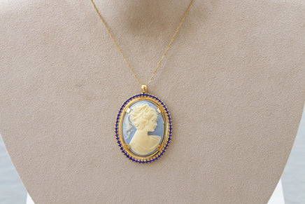 SAPPHIRE CAMEO NECKLACE, Royal Blue Cameo Oval Pendant,Rebeka Necklace,Unique Vintage Necklace, Antique Style Necklace,Women Holiday Gift