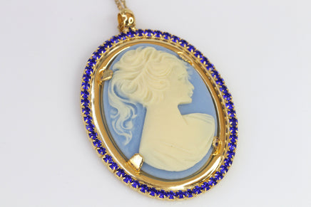 SAPPHIRE CAMEO NECKLACE, Royal Blue Cameo Oval Pendant,Rebeka Necklace,Unique Vintage Necklace, Antique Style Necklace,Women Holiday Gift