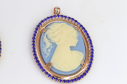 SAPPHIRE CAMEO NECKLACE, Royal Blue Cameo Oval Pendant,Rebeka Necklace,Unique Vintage Necklace, Antique Style Necklace,Women Holiday Gift