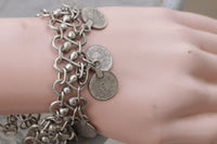 COIN Cha cha bracelet, Antique Silver bracelet, Dangly bracelet, Charm bracelet, Chunky Medallion Bracelet , Multi Dangling Charm Bracelet