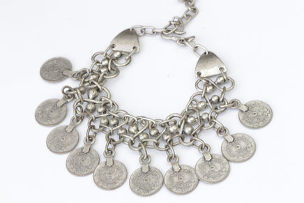 COIN Cha cha bracelet, Antique Silver bracelet, Dangly bracelet, Charm bracelet, Chunky Medallion Bracelet , Multi Dangling Charm Bracelet