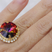 ORANGE RING, Fire Gold Earrings, Gift For Her, Cocktail Ring, Adjustable Ring, Statement Ring, Round Ring, Rebeka Crystal Ring, Orange Ab