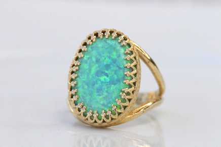 GREEN OPAL RING, Opal Gold Ring, Gemstone ring, October Birthstone, Opal Emerald lawn Gold Filled Ring, Fire Opal jewelry, Opal Big Ring