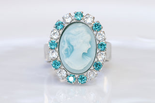 CAMEO Delicate Ring, BRIDESMAID Blue White Cameo Ring, Blue Cameo Adjustable Ring, Antique Cameo Jewelry, Rebeka Rings, Vintage Style