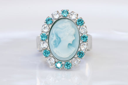 CAMEO Delicate Ring, BRIDESMAID Blue White Cameo Ring, Blue Cameo Adjustable Ring, Antique Cameo Jewelry, Rebeka Rings, Vintage Style