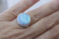 BLUE OPAL Silver Sterling RING, Fire Opal Ring, Gemstone ring, October Birthstone, Opal 925 Ring, Circle Statement Opal Ring, Opal Big Ring