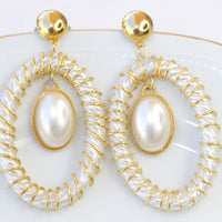 PEARL GOLD EARRINGS, Ivory Pearl Wedding Earrings, Bridal Pearl Dangle Long Earrings, Wire Pearl Earrings, Bridal Statement Chandeliers Gift