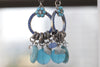 TURQUOISE BOHO EARRINGS, Raw Beaded Earrings, Turquoise earrings Silver, Woman Dangle earrings, Bohemian jewelry, gifts for Mom, Gypsy Hoops