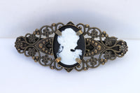 CAMEO HAIR BARRETTE, Lace Vintage Cameo Hair Barrette, Long Hair Clip Barrette, Daily French Barrette, Ornamente Black Cameo Barrette Gift