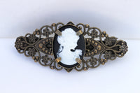 Blue CAMEO HAIR BARRETTE, Filigree Vintage Cameo Hair Barrette, Hair Clip Barrette, Bridal French Barrette, Statement Cameo Barrette Gift