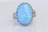 BLUE OPAL RING, Silver Sterling Woman Fire Opal Ring, Gemstone ring, October Birthstone, Opal 925 Ring, Oval Opal Ring, Opal Big Dainty Ring