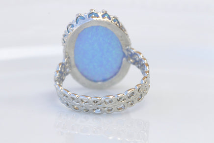 BLUE OPAL RING, Silver Sterling Woman Fire Opal Ring, Gemstone ring, October Birthstone, Opal 925 Ring, Oval Opal Ring, Opal Big Dainty Ring