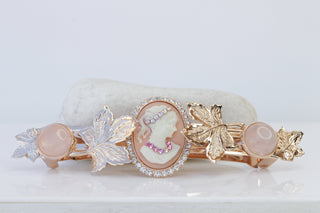 CAMEO HAIR BARRETTE, Large Barrette Pink Cameo, Bridal Hair Barrette,Wedding Hair Clip, French Barrette, Rose Gold Leaves Hair Barrette Gift