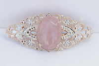 ROSE QUARTZ  BARRETTE, Lace Vintage Hair Barrette,Chunky Hair Clip Barrette, Rose Gold French Barrette, Filigree Barrette Gift,Pink Gemstone