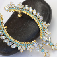 Turquoise Opal Crystal EAR CLIMBER EARRINGS, Bridal Climbing Earrings, Edgy Statement Earrings, Bridal Ear climber, Rebeka Bride Earrings