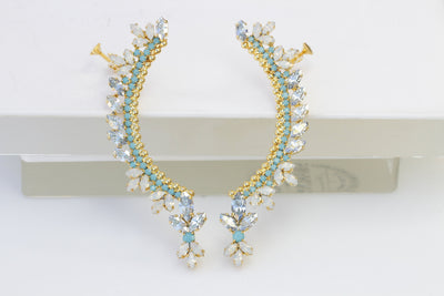 Turquoise Opal Crystal EAR CLIMBER EARRINGS, Bridal Climbing Earrings, Edgy Statement Earrings, Bridal Ear climber, Rebeka Bride Earrings