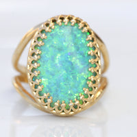 GREEN OPAL RING, Opal Gold Ring, Gemstone ring, October Birthstone, Opal Emerald lawn Gold Filled Ring, Fire Opal jewelry, Opal Big Ring