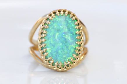 GREEN OPAL RING, Opal Gold Ring, Gemstone ring, October Birthstone, Opal Emerald lawn Gold Filled Ring, Fire Opal jewelry, Opal Big Ring